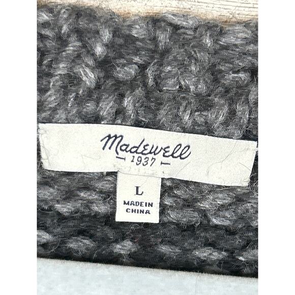 Madewell Women’s L Gray Red Wool Blend Knit Stripe Crew Neck Sweater - Picture 3 of 5